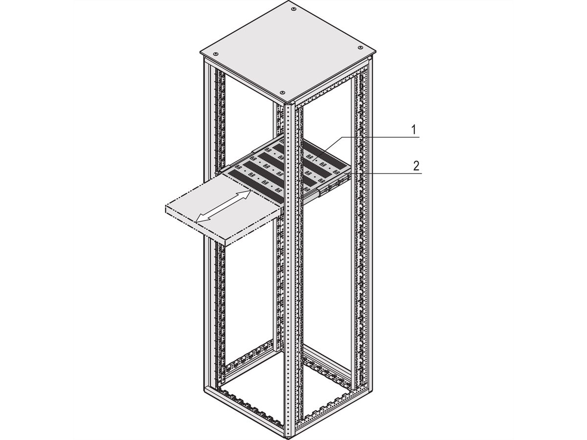 SCHROFF Varistar 19'' Legbord, telescopisch, 30 kg, RAL 7021, ingekort, 600W 500D