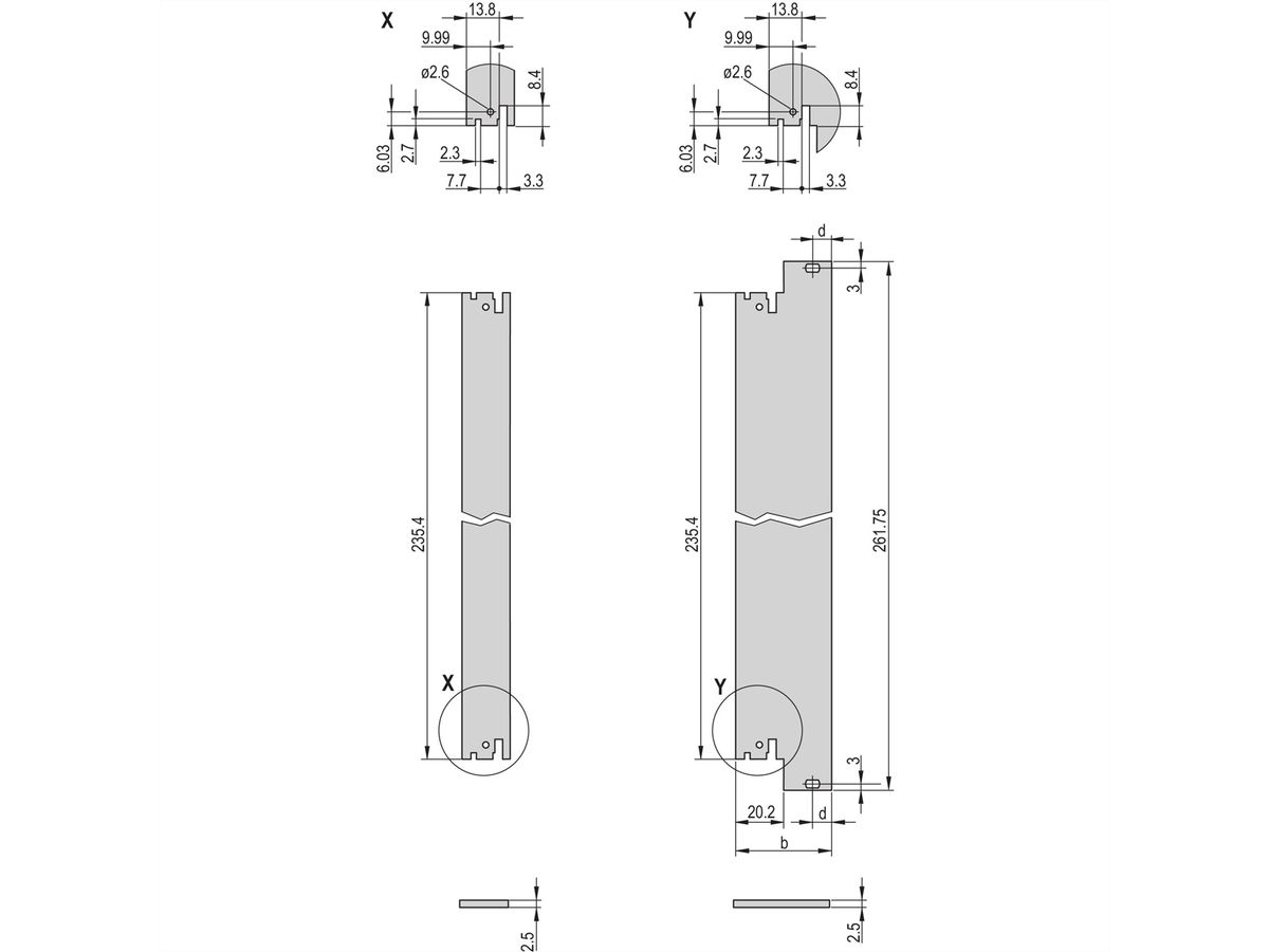 SCHROFF insteekmodule voor niet-afgeschermd frontpaneel voor IEL, IET, type 2 handgreep, 6 HE, 6 DE, 2,5 mm, Al, geanodiseerd vooraan, geleidend achteraan