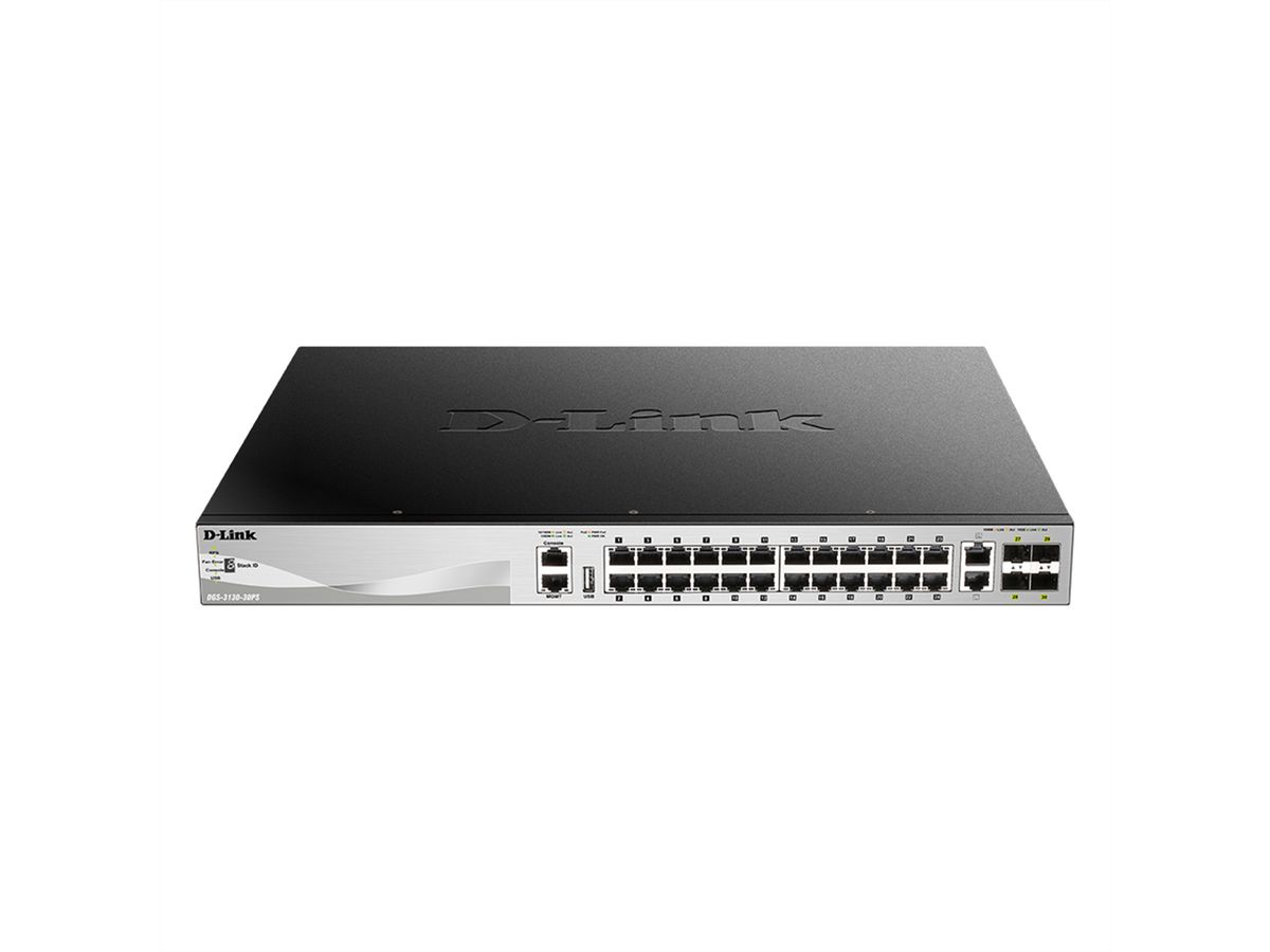 D-Link DGS-3130-30PS/E 30-Poorts PoE Switch , Layer 3 PoE Gigabit Stack (SI)