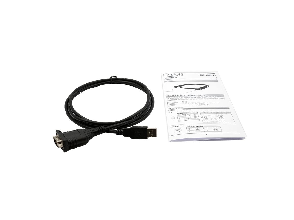 EXSYS EX-13001 USB 2.0 naar 1 x seriële RS-232 kabel met 9 pin connector FTDI chipset