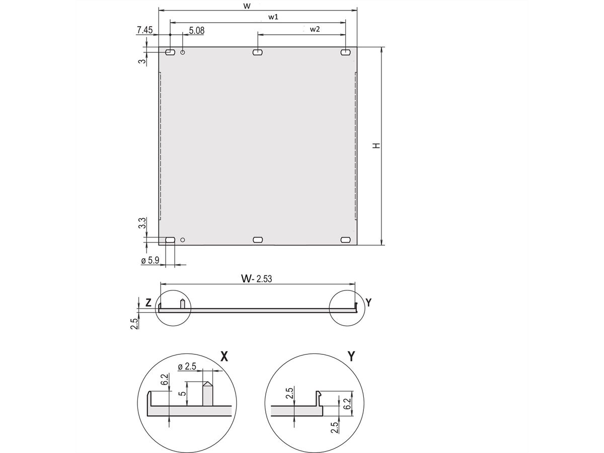 SCHROFF Front Panel, U-profile, Refrofit Shielding, 3 U, 14 HP, 2.5 mm, Al, Front Anodized, Rear Conductive