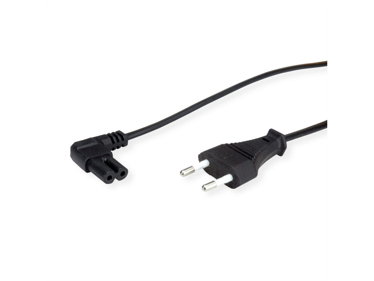 VALUE Euro Power Cable, 2-pin, C/ connector 90° angled, black, 1.8 m
