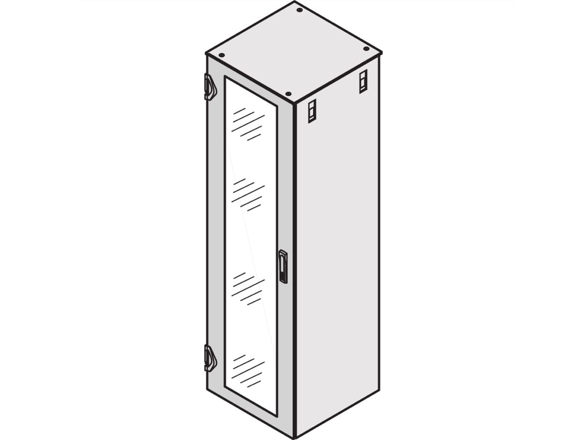 SCHROFF Varistar Glazed Door, IP 20, With Single Point Locking, RAL 7021, 2200H 600W