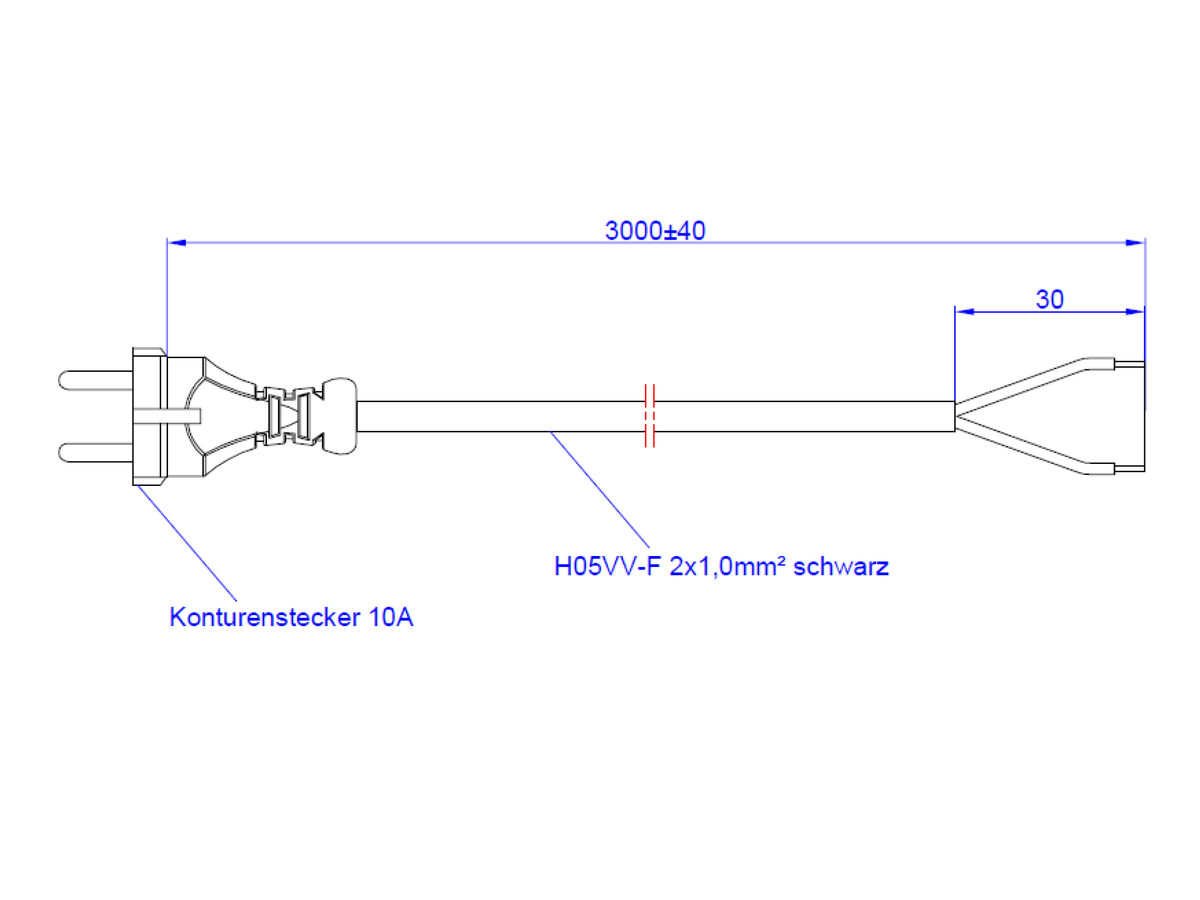 BACHMANN contour voedingskabel 2x1,0 3m, H05VV-F zwart cont.pcs./AEH