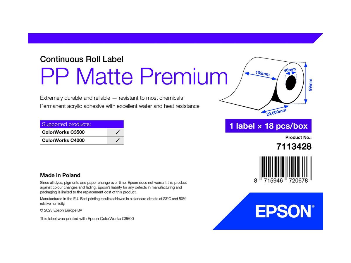 Epson 7113428 printeretiket Wit Zelfklevend printerlabel