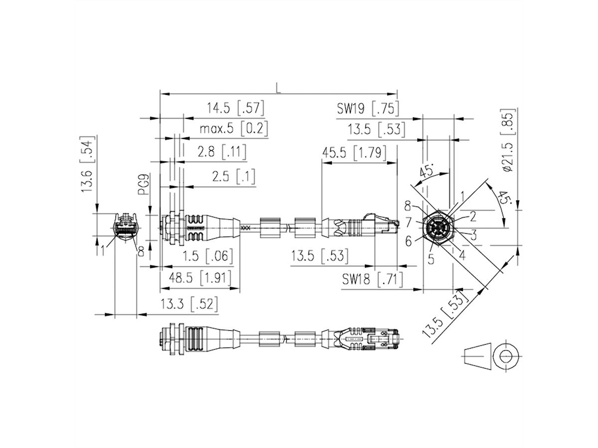 METZ CONNECT aansluitkabel M12 Female-RJ45 Male, 8-polig X-gecodeerd, recht-recht, 10 m
