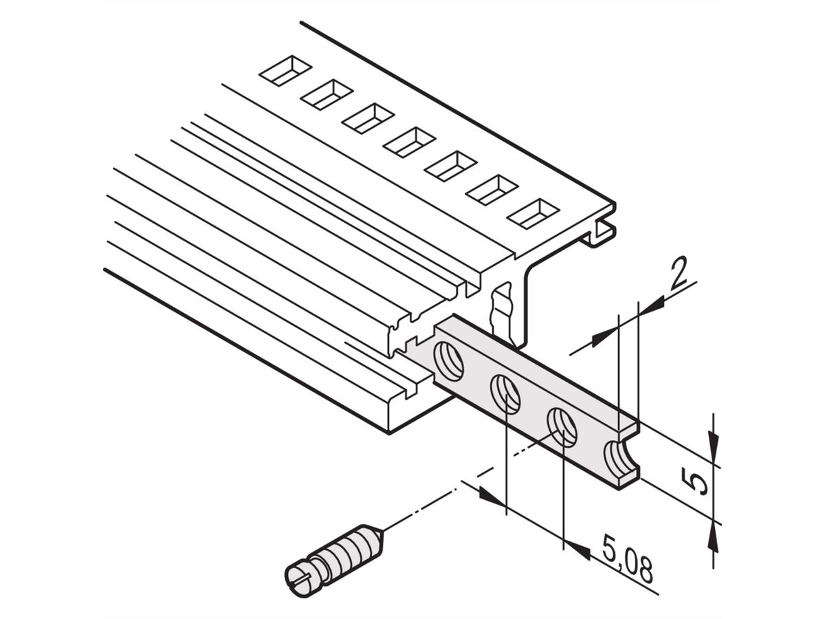 SCHROFF horizontale rails schroefdraad M2,5, 1000 mm