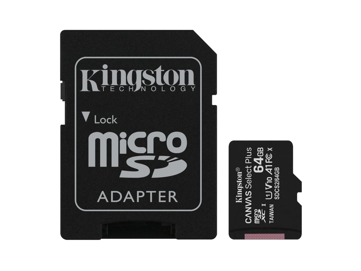 Kingston Technology 64GB micSDXC Canvas Select Plus 100R A1 C10 Two Pack + Single ADP