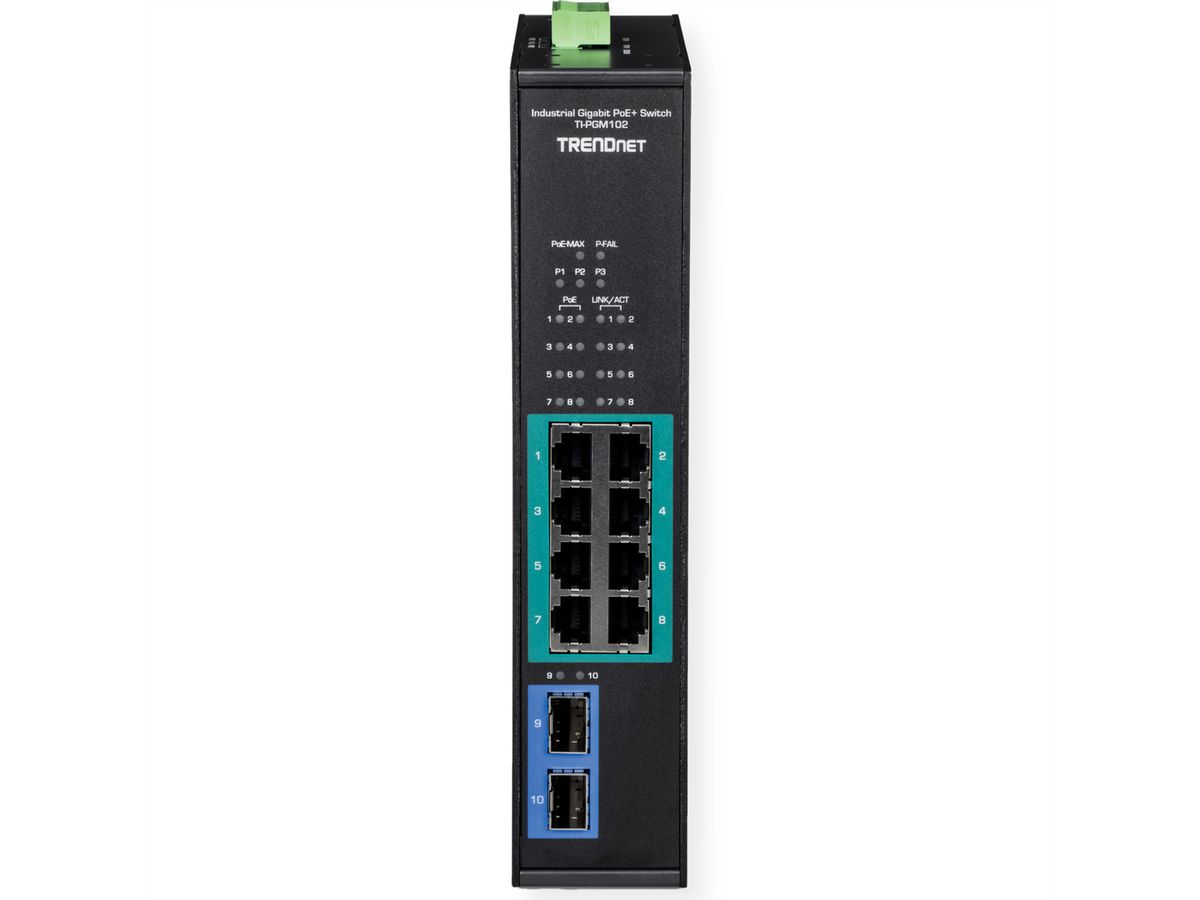 TRENDnet TI-PGM102 10-poorts Rail Switch Industrieel Gigabit PoE+