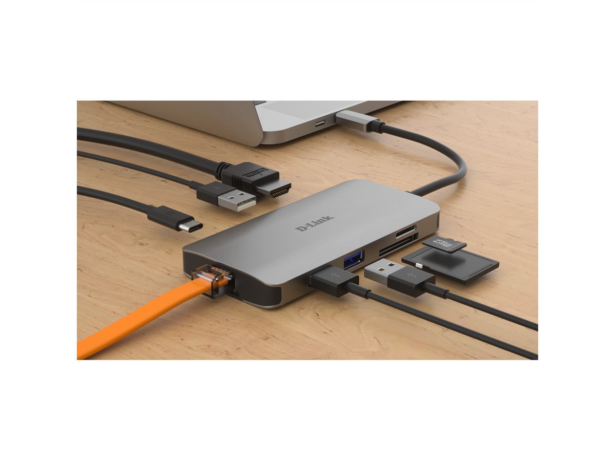 D-Link DUB-M810 USB-C 8-poorts USB 3.0 Hub HDMI, Ethernet, kaartlezer, voeding