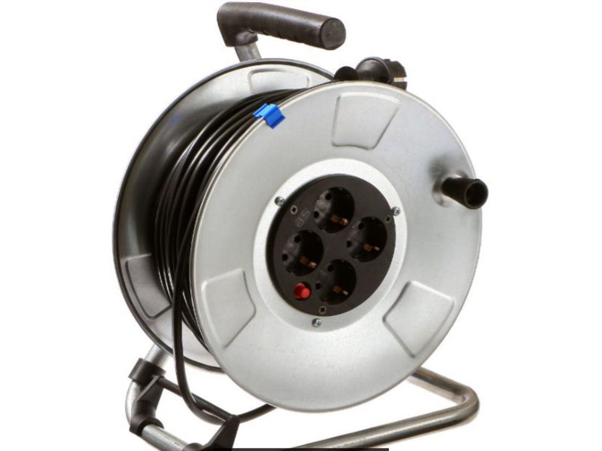 BACHMANN sheet steel cable reel 4-f. 25m, H05RR-F 3G1.5mm, IP20