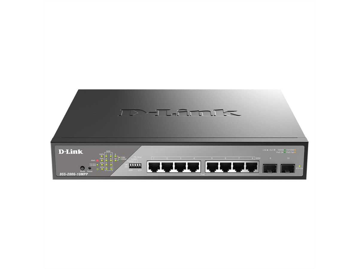 D-Link DSS-200G-10MPP/E 10-Port Switch, Desktop Gigabit PoE Surveillance  242W