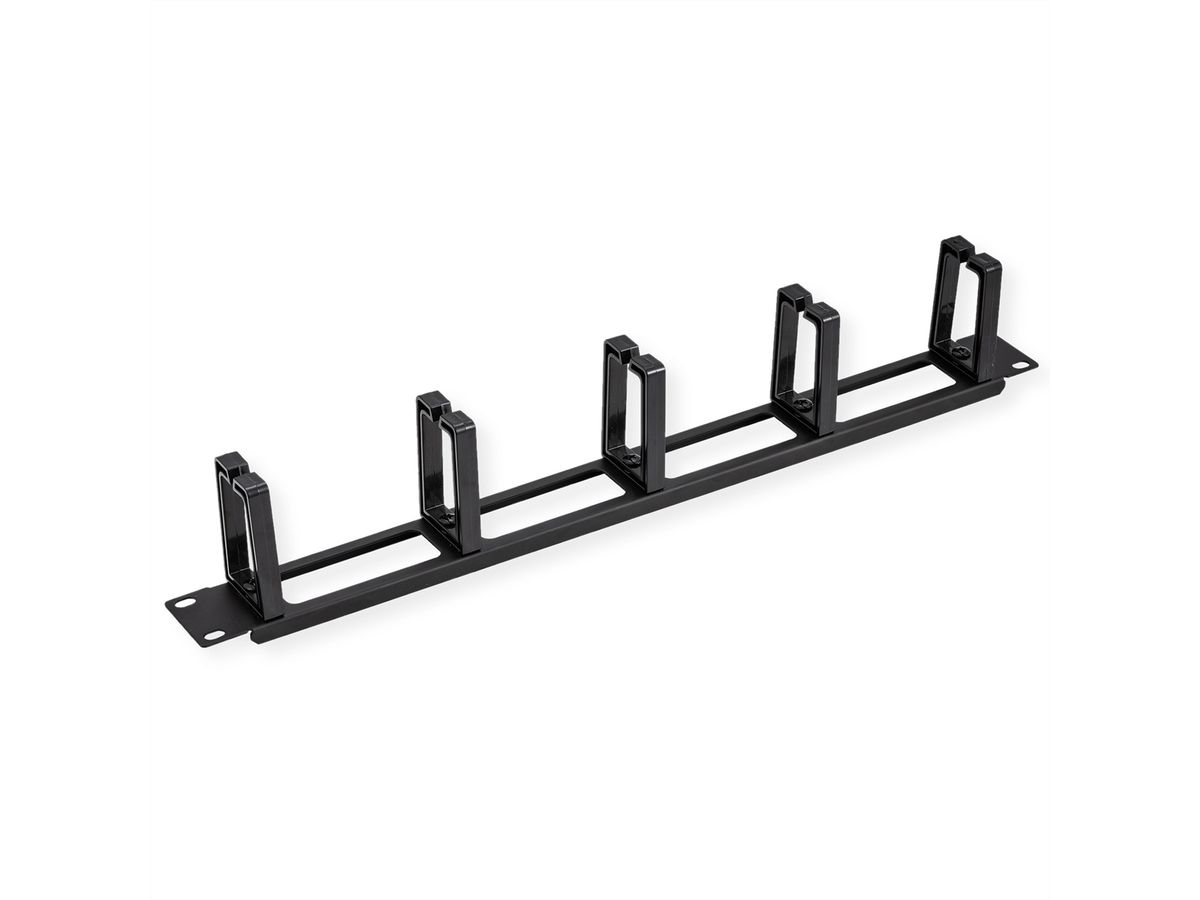 VALUE 19" 1U Cable Management Plate, C-Type, 5 Hooks, Cut-out front panel / cable feed-through, black