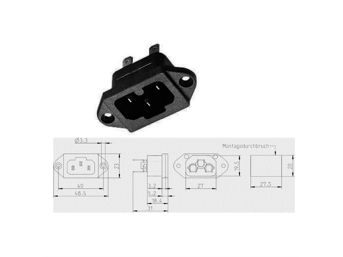 BACHMANN IEC320 C15A hot appliance inlet plug, C16A with screw terminals, black