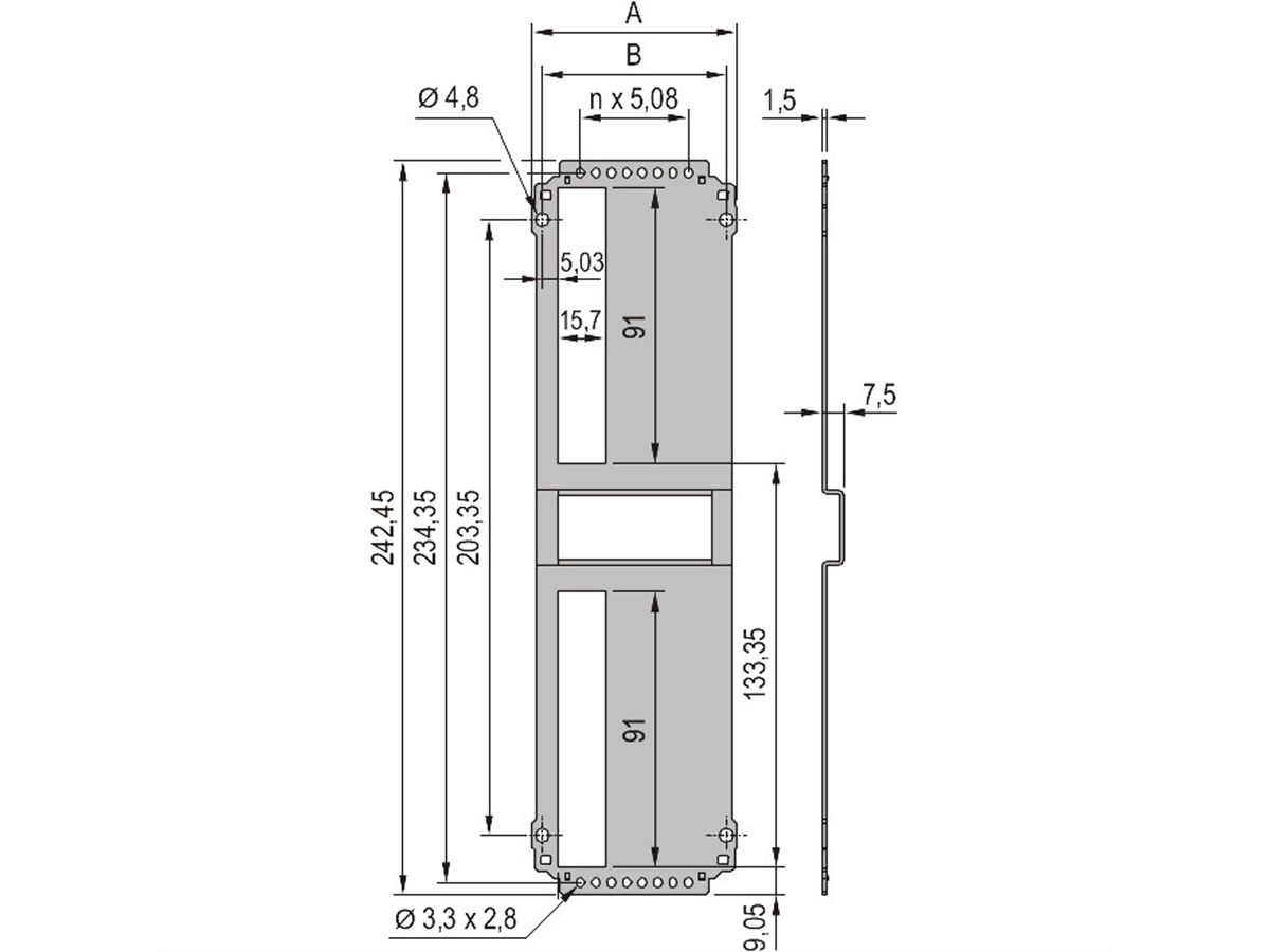 SCHROFF Frame Type Plug-In Unit Rear Panel, Cut-Out for One Connector, 6 U, 12 HP