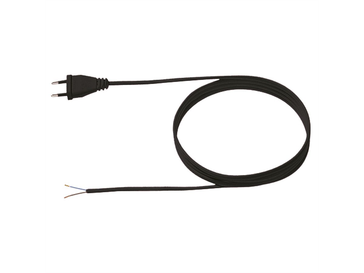 BACHMANN supply cable 2x0.75 2m black, H03VVH2-F Euro plug unpacked