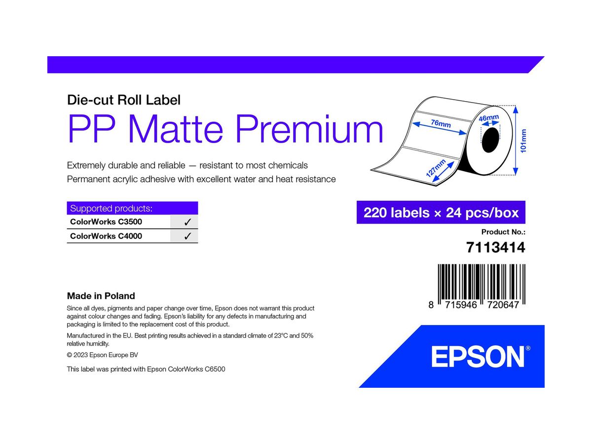 Epson 7113414 printeretiket Wit Zelfklevend printerlabel