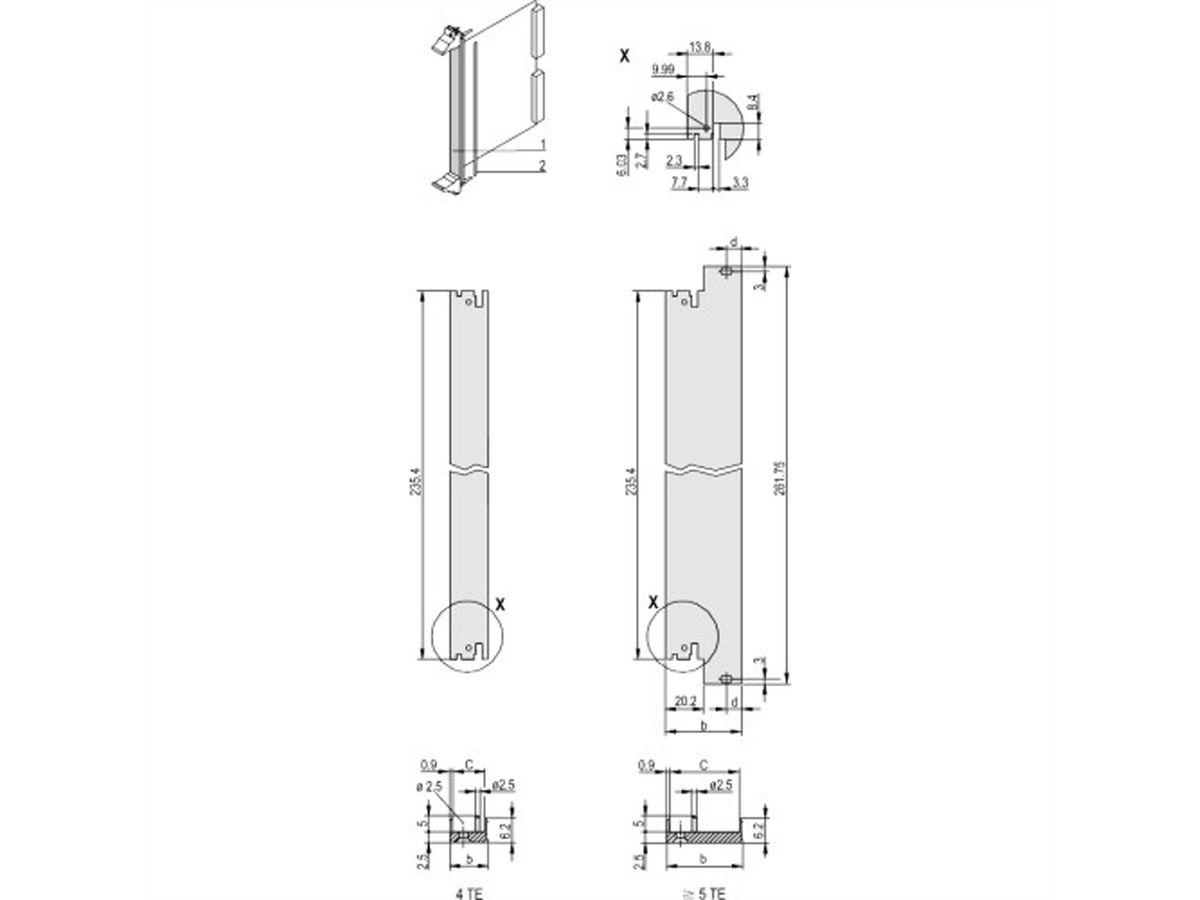 SCHROFF Plug-In Unit U-Profile Front Panel for IEL, IET, Type 2 Handle, 6 U, 8 HP, 2.5 mm, Al, Front Anodized, Rear Conductive