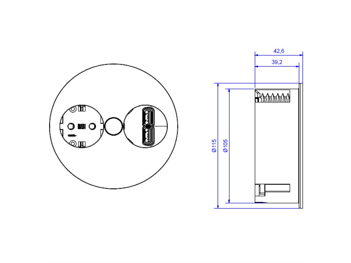 BACHMANN TWIST 1x earthing contact, USB charger, GST18 plug, chrome, 0.2 m