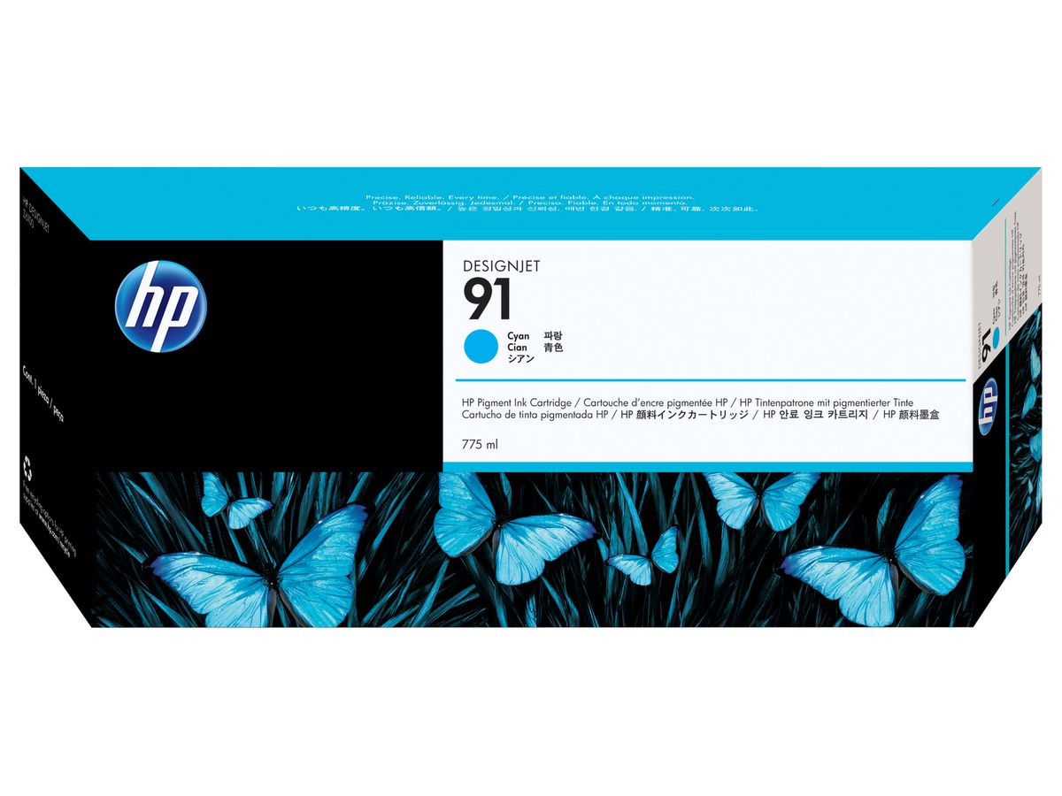 HP 91 775 ml pigmentinktcartridges voor DesignJet, cyaan