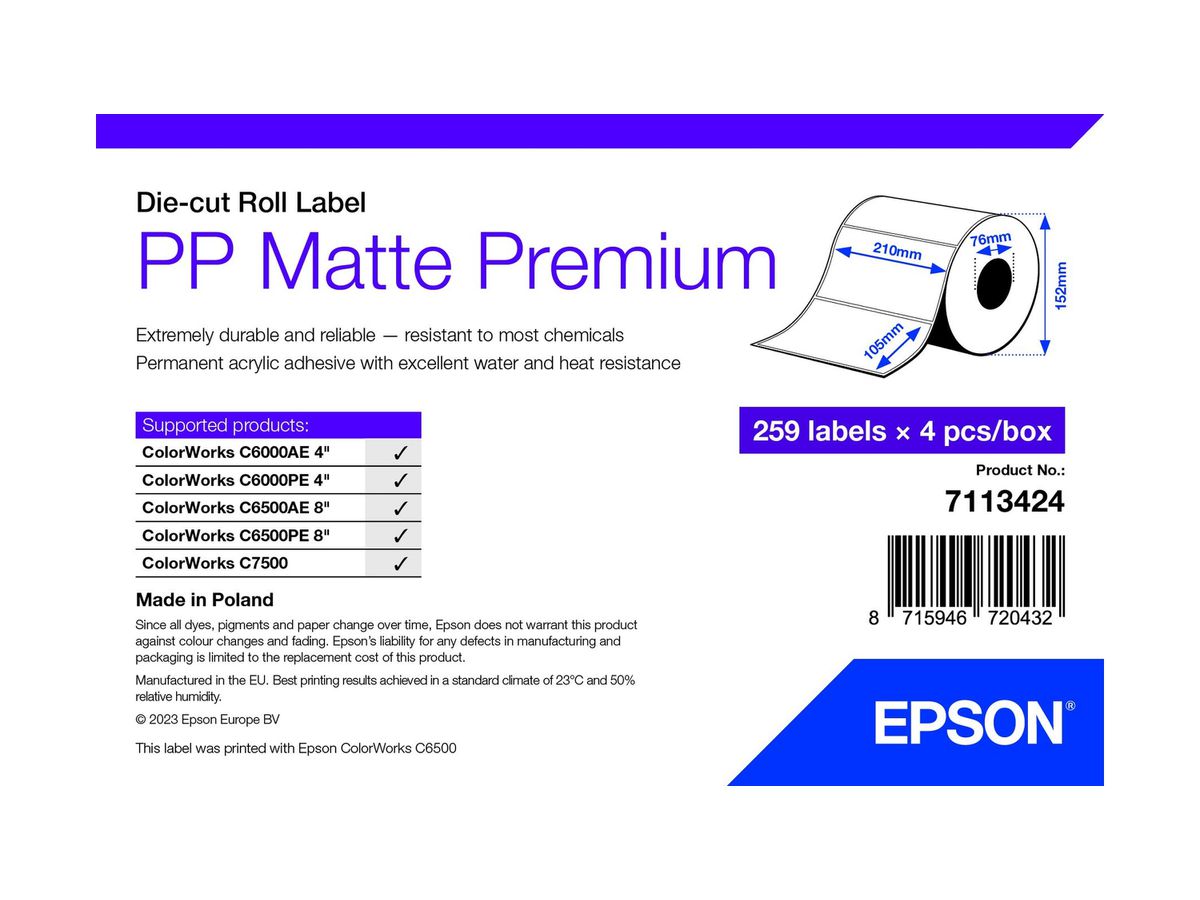 Epson 7113424 printeretiket Wit Zelfklevend printerlabel