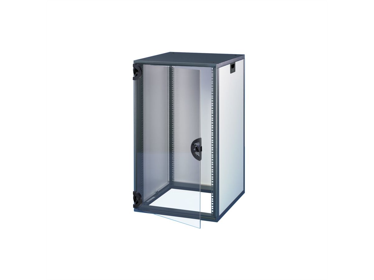 SCHROFF Novastar Cabinet With Glazed Door and Rear Panel, Slim-Line, RAL 7021/7035, 589H 553W 600D