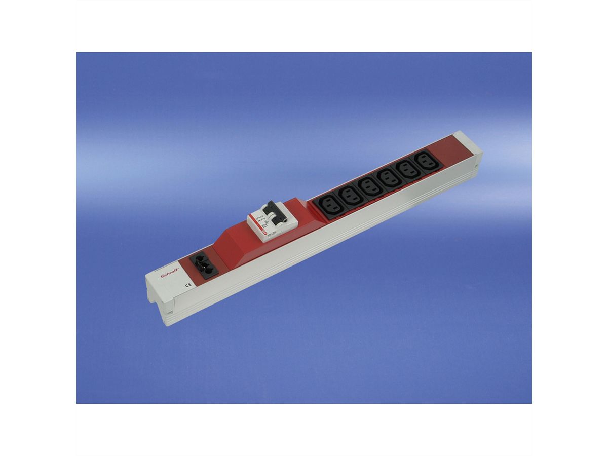 SCHROFF Socket Strip, IEC C13, With Wieland® Input, C13, 6 Sockets, 19", Red, With Overcurrent Protection