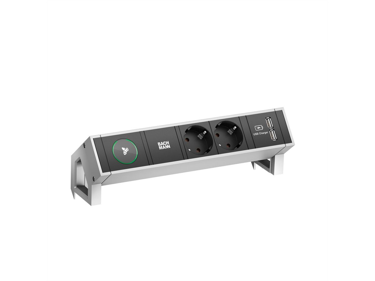 BACHMANN DESK2 1xIOTspot 2xbeveiligd contact, USB Oplader 0,2m GST18, inox