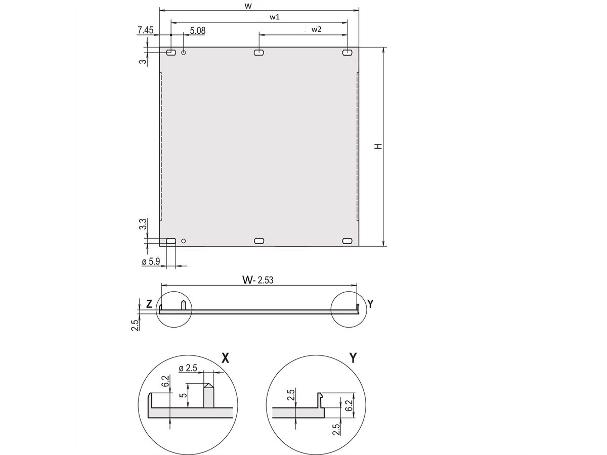 SCHROFF Frontpaneel, U-profiel, Refrofit afscherming, 4 HE, 63 HE, 2,5 mm, Al, voorzijde geanodiseerd, achterzijde geleidend