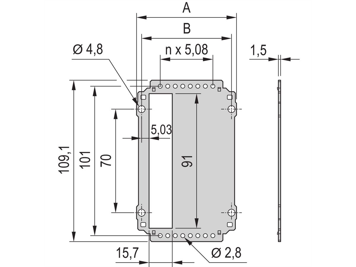 SCHROFF-frame insteekmodule achterpaneel met uitsparing voor een connector, 3 HE, 8 PK