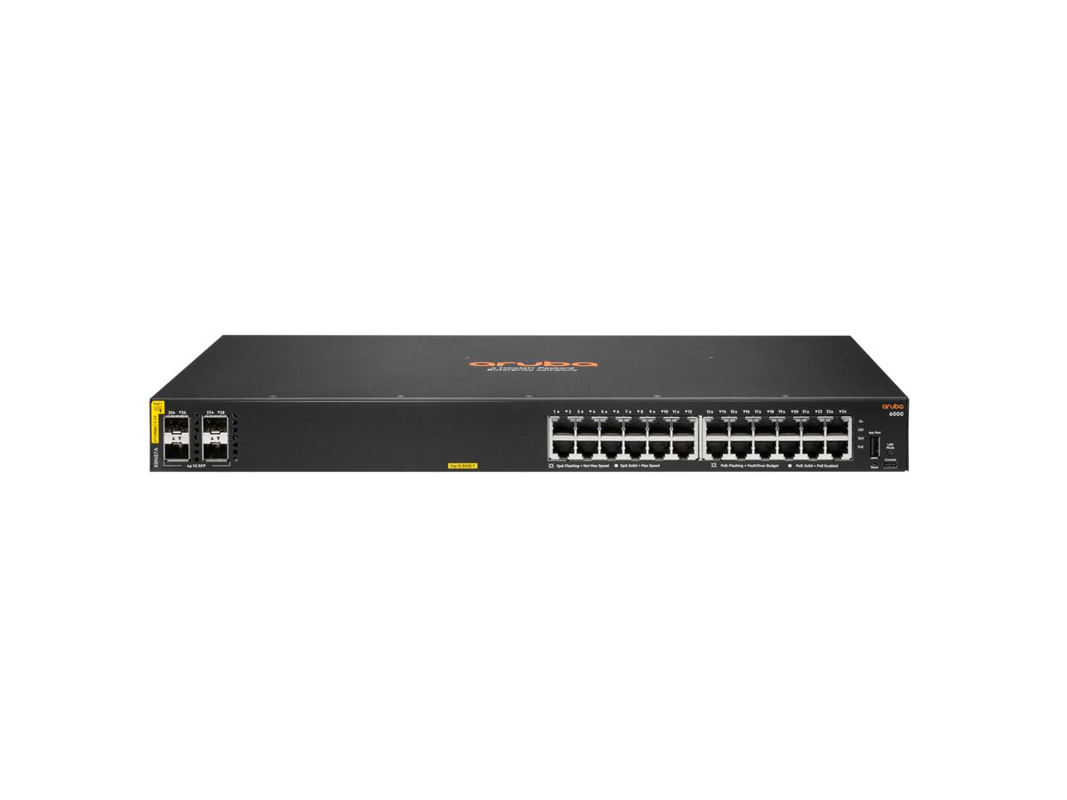 Hewlett Packard Enterprise Aruba 6000 24G Class4 PoE 4SFP 370W Managed L3 Gigabit Ethernet (10/100/1000) Power over Ethernet (PoE) 1U