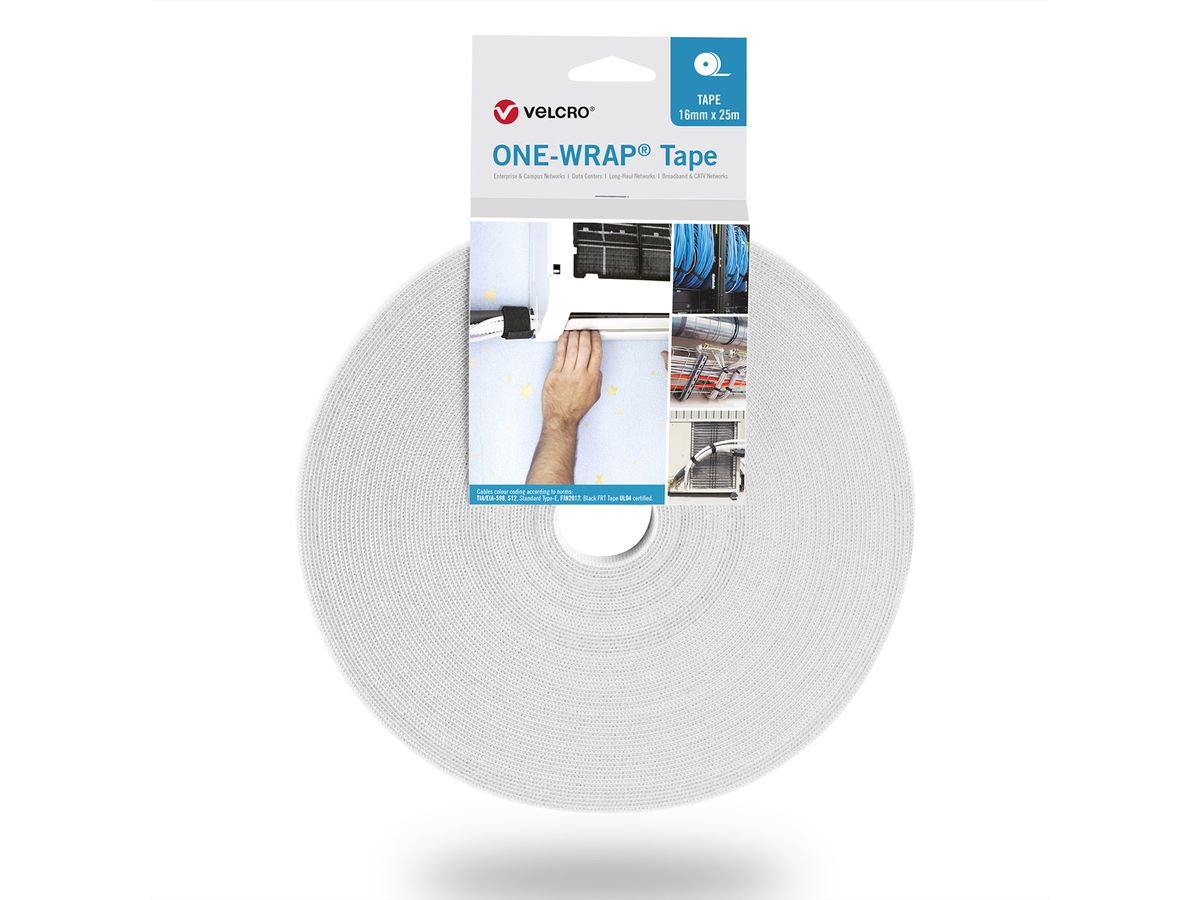 VELCRO® One Wrap® Tape 20 mm breed, wit, 25 m