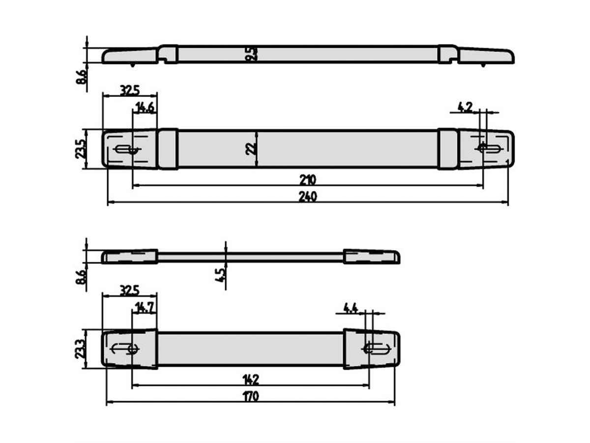 SCHROFF Strap Handle Universal, Width 22 mm, 240 mm