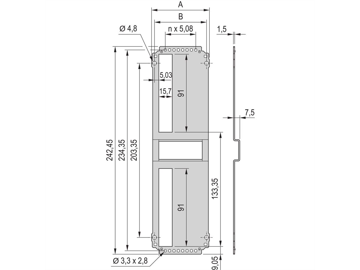 SCHROFF Frame Type Plug-In Unit Rear Panel, Cut-Out for One Connector, 6 U, 42 HP