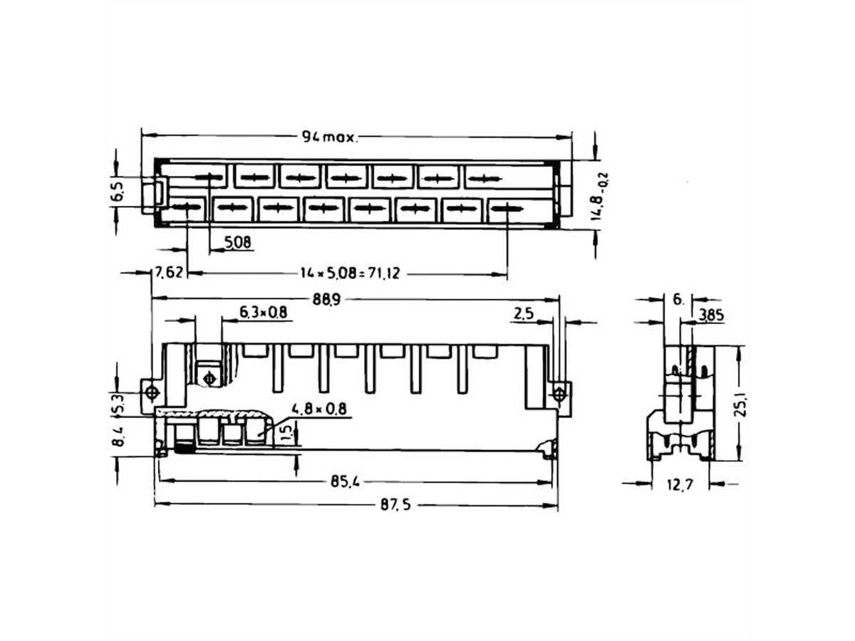 SCHROFF Stekker Type H, EN 60603, DIN 41612, Mannelijk, 15 Contacten, FASTON 6,3 mm