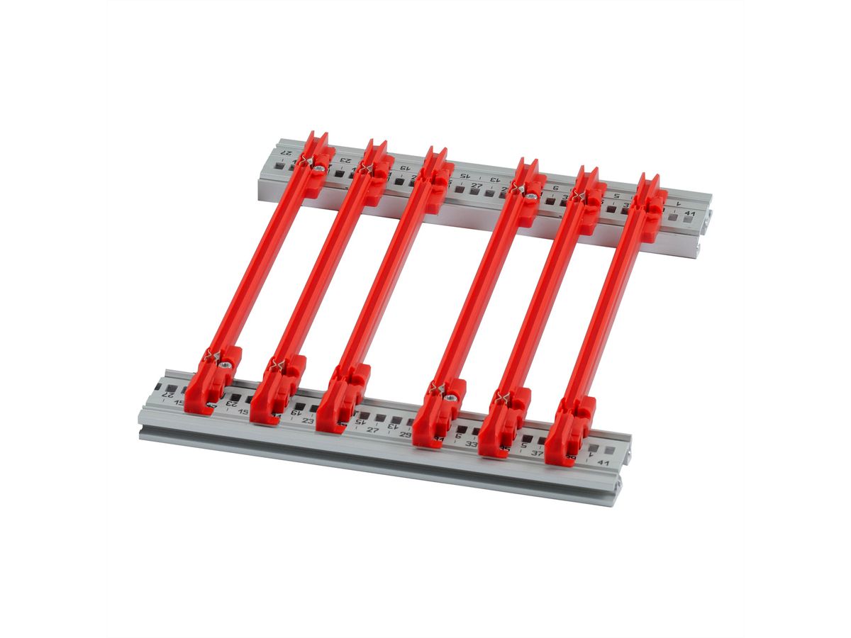 SCHROFF Guide Rail Standard Type, PC, 160 mm, 2 mm Groove Width, Red, 10 Pieces