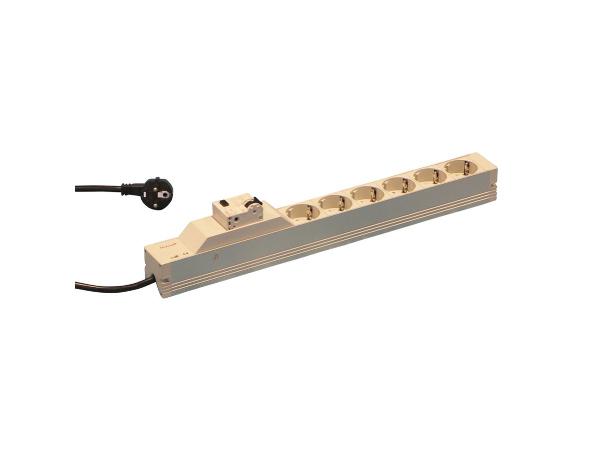 SCHROFF Socket Strip, SCHUKO, 6 Sockets, 19", With Fault Current Protection and Overcurrent Protection