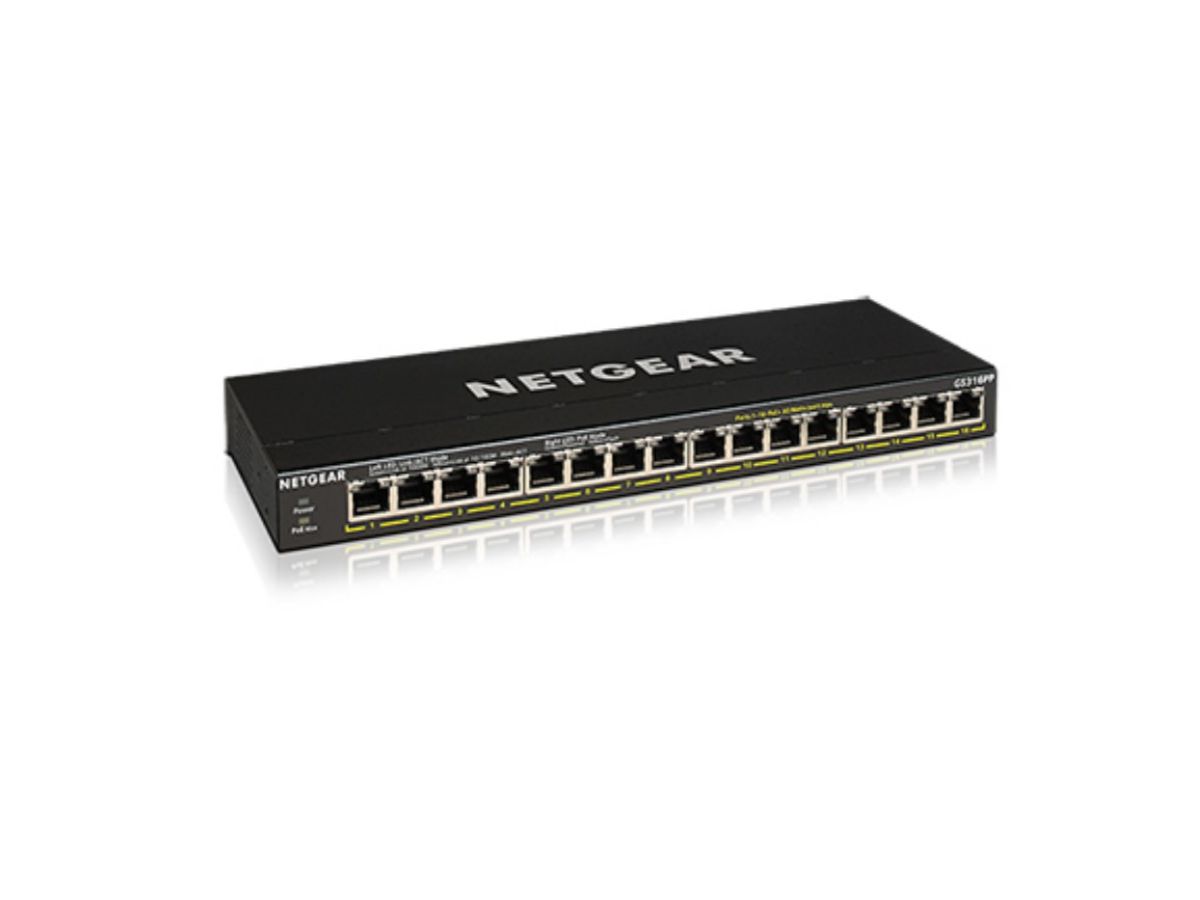 Netgear GS316PP Unmanaged Gigabit Ethernet (10/100/1000) Power over Ethernet (PoE) Black