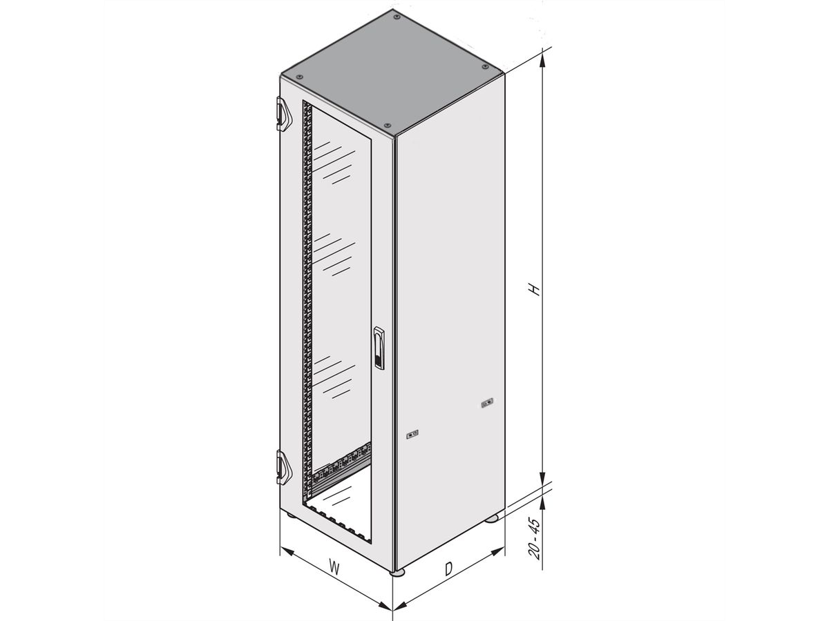 SCHROFF Varistar IP 20 Cabinet, Glass Front Door, Steel Rear Door, 42 U 2000H 600W 800D