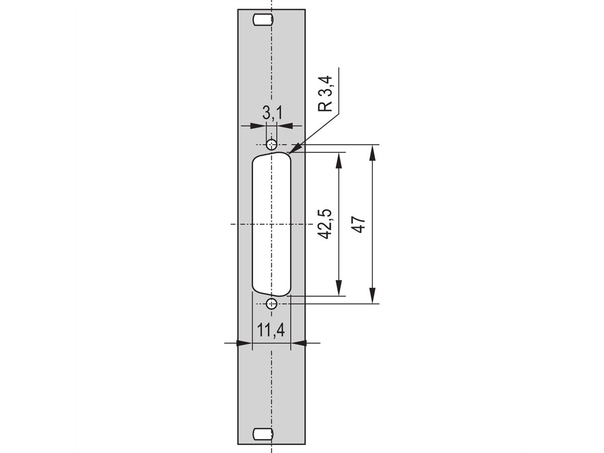 SCHROFF 19" voorpaneel met D-subuitsparing, 1x25-polig, 3U, 4 HE, 2,5 mm, Al, RAL 7035