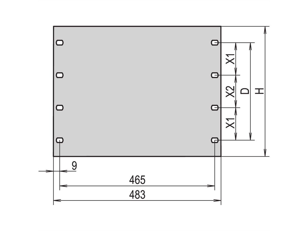 SCHROFF 19" voorpaneel, 7 HE, 3 mm, Al, RAL 7021