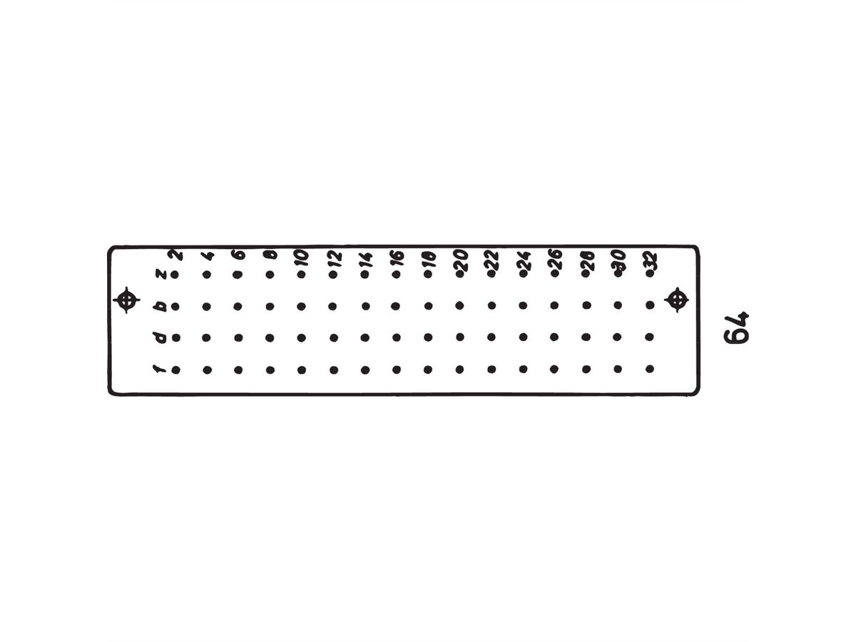 SCHROFF Stekker Type G, EN 60603, DIN 41612, vrouwelijk, 64 contacten, Wire-Wrap, 22 mm
