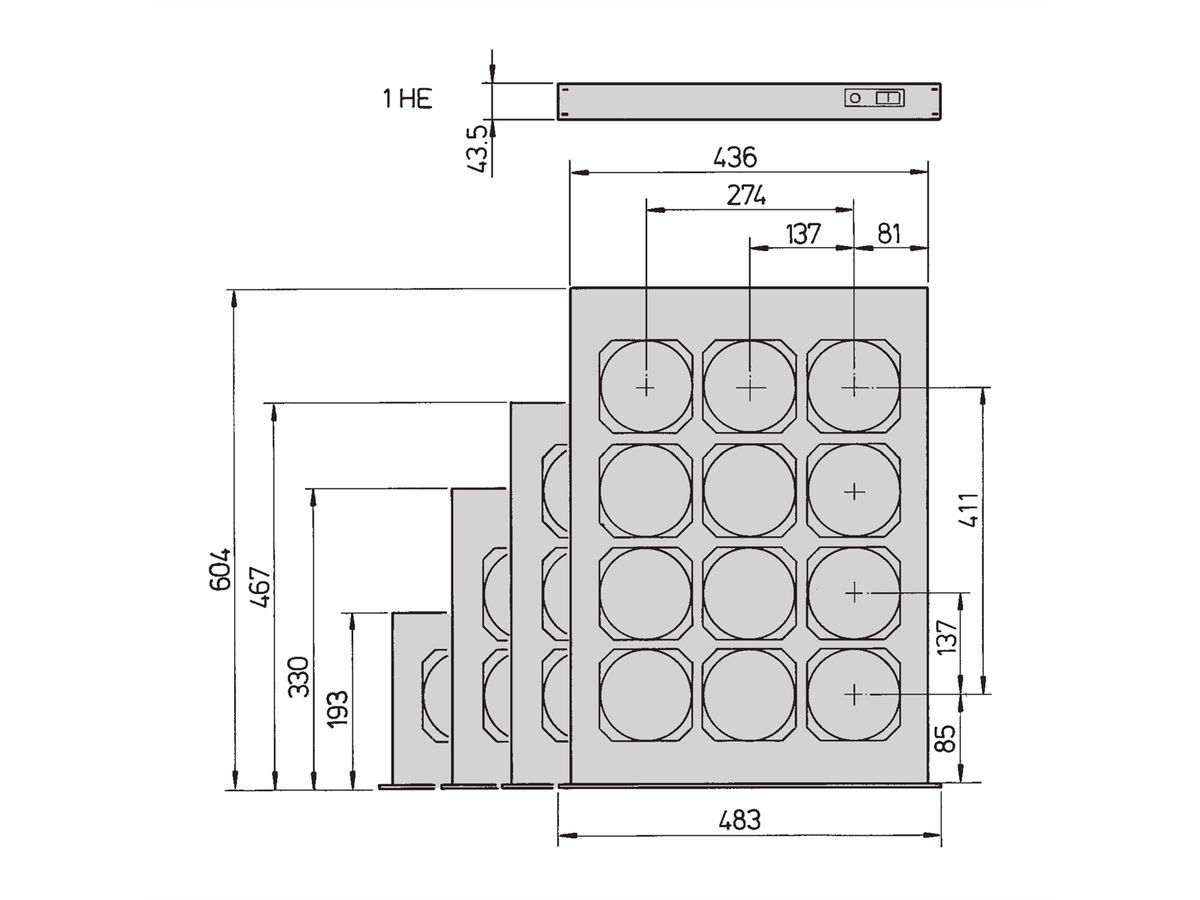 SCHROFF 19" ventilatorbehuizing, 1 HE voor 6 ventilatoren, 25 mm