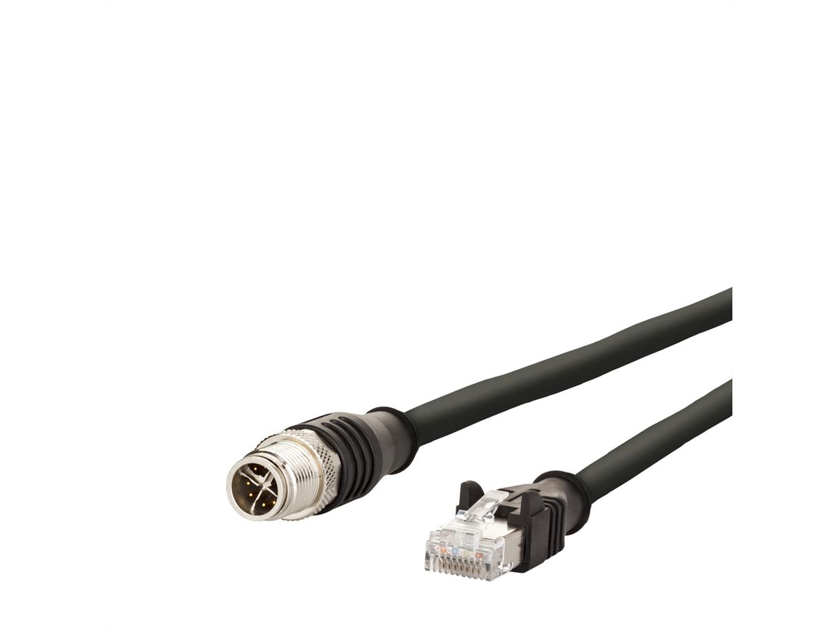 METZ CONNECT aansluitkabel M12 Male-RJ45 Male, 4-polig X-gecodeerd, zwart, 5 m