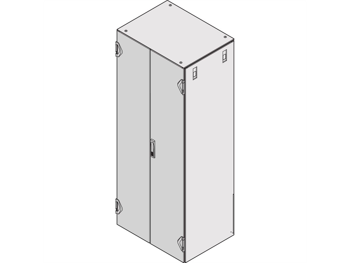 SCHROFF Varistar Double Door, IP 20, Plain, 3-Point Locking, 2 Hinges, RAL 7035, 2000H 600W
