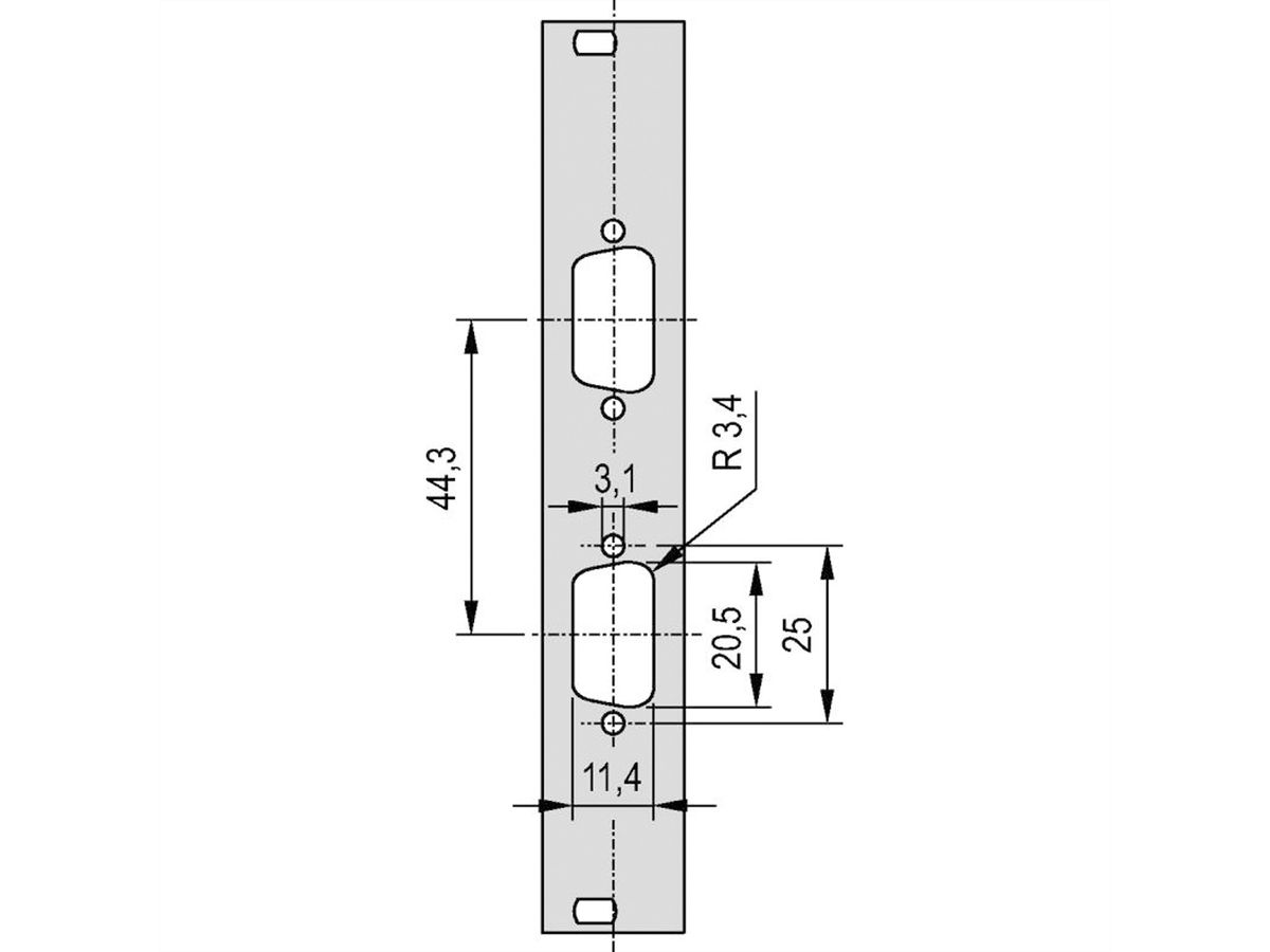 SCHROFF 19" voorpaneel met D-subuitsparing, 2x9-pins, 3U, 4 HP, 2,5 mm, Al, RAL 7035