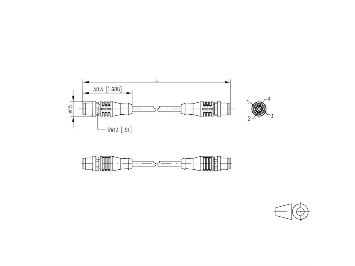 METZ CONNECT aansluitkabel M12 Male-M12 Male, 4-polig D-gecodeerd, 1 m