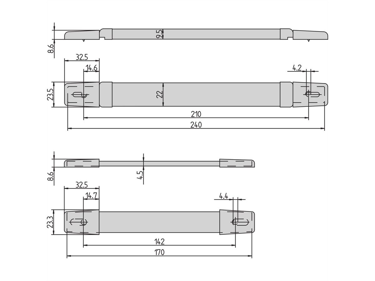 SCHROFF Strap Handle Universal, Width 22 mm, 170 mm