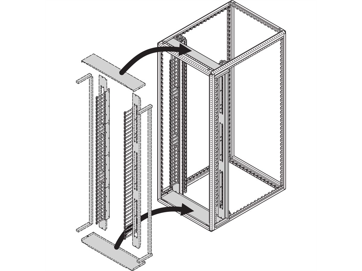 SCHROFF luchtsplitsingsdeksel, frontplaat-set, voor 800 mm kastbreedte, met kabelvingers