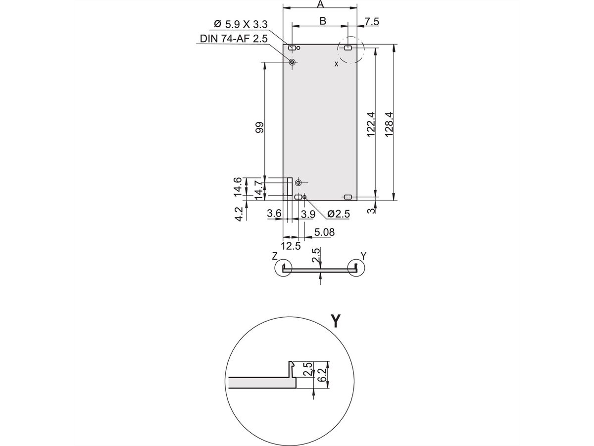 SCHROFF-insteekmodule U-profiel voor greepvorm 1, 3 HE, 8 HE, 2,5 mm, Al, geanodiseerd vooraan, geleidend achteraan
